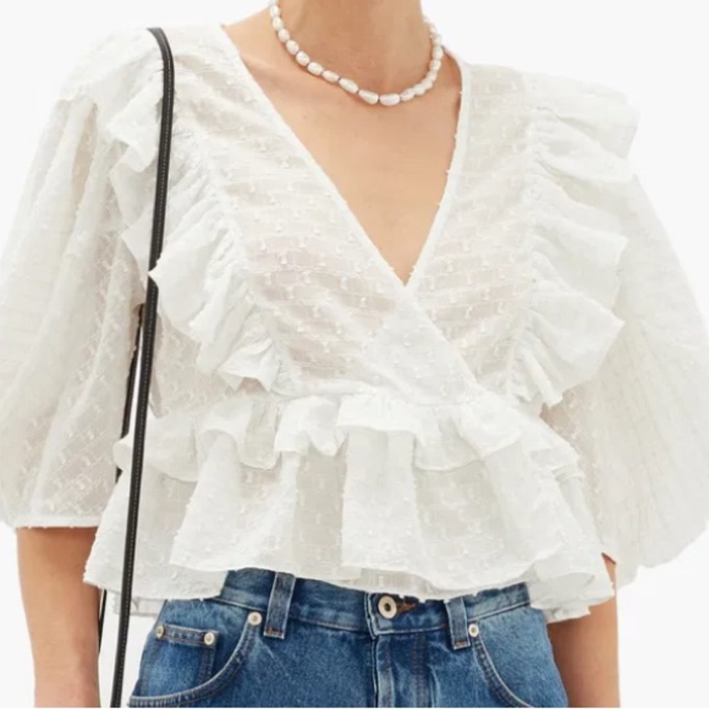 Rhode‎ Elodie Ruffled Cotton-Blend Top white size small